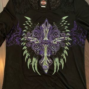 NEW WOMENS HARLEY DAVIDSON LS CROSS SHIRT SZ L
